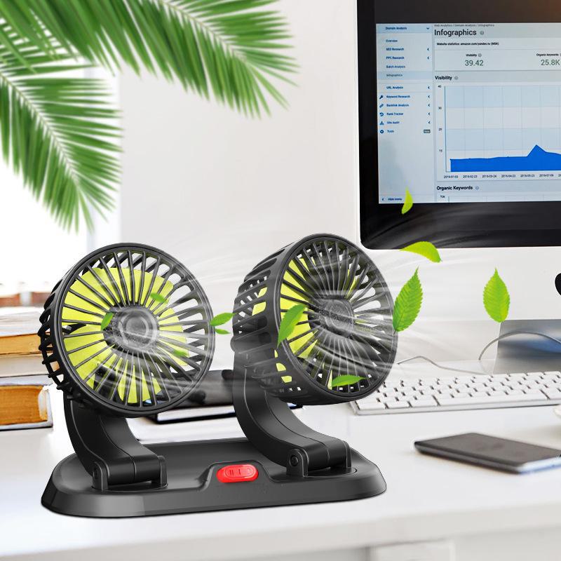 Adjustable Dual-Head Mini Car Fan for Summer