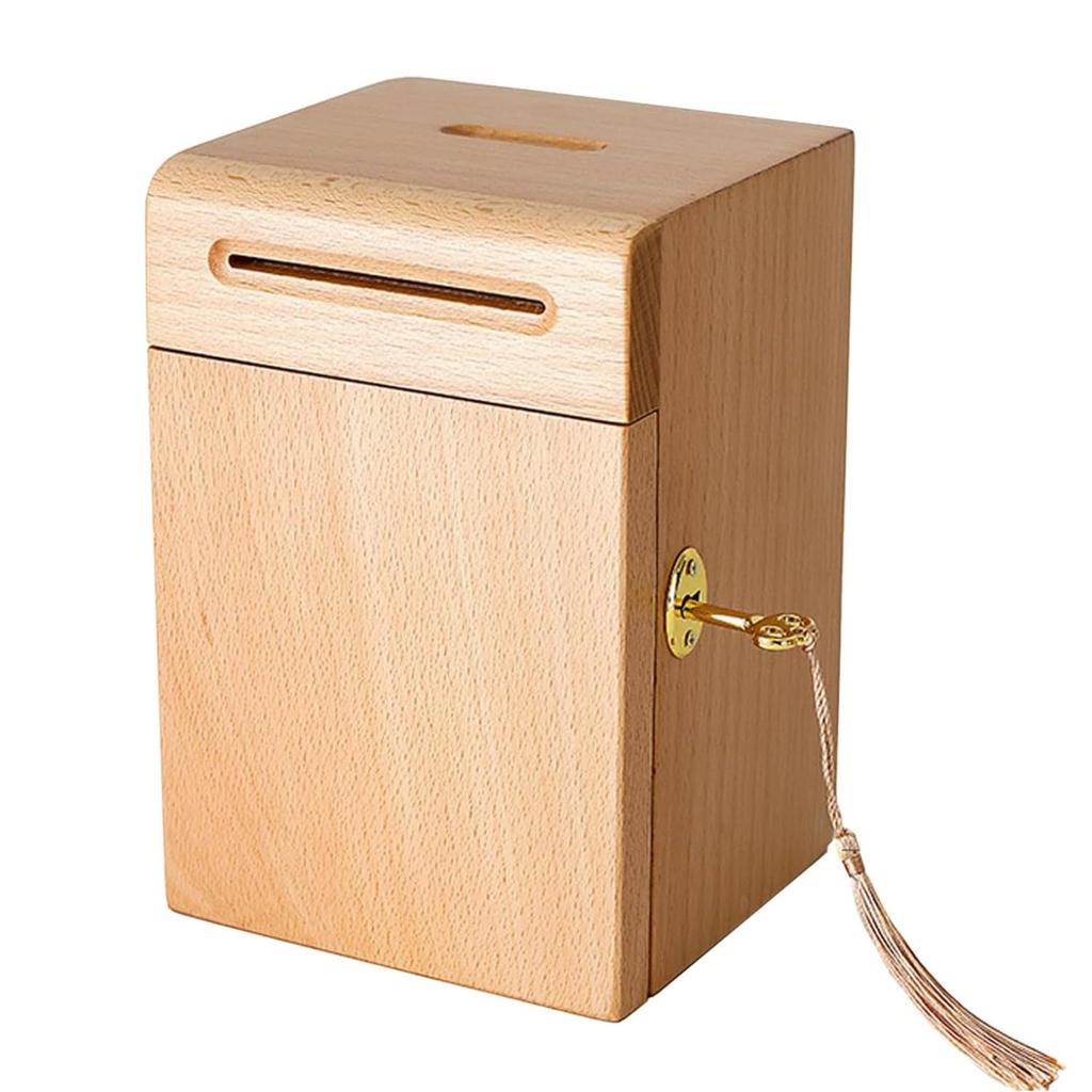 ZHLELEWZ Large capacity wooden piggy with large fashionable banknote piggy not easy to small item simple design bank, lock, bank, block, storage,
