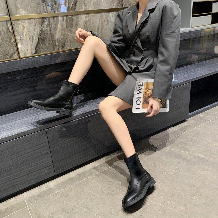 Women's Short Boots 2025 Autumn Edition Autumn New Style French Round Head Back Zipper Chelsea Skinny Boots Short Boots