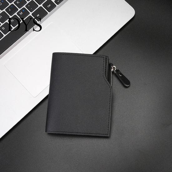 Cash Compartment Wallet Men Short Card Slim Tri-fold Large Capacity Holder Multi-card Slot with ID Window Zipper Coin Pocket Gift for Father Husband