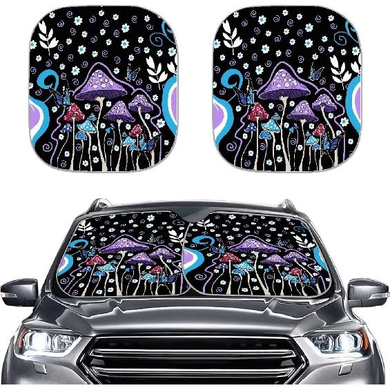 Mushroom Car Windshield Sunshade Daisy Flower Dragonfly Butterfly Mushroom Auto Front Sun Shades Foldable Sunlight Protection Visor Universal Vehicle