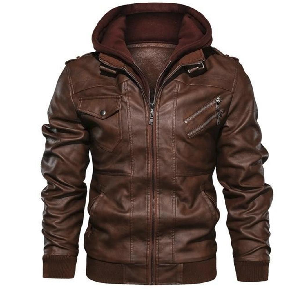 Men Hooded Jacket Autumn Winter Retro Warm Casual Motorcycle Style Multi Color Options