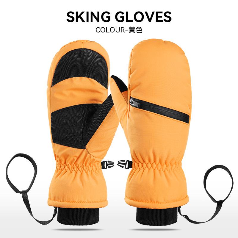Winter ski gloves with fingers windproof and waterproof short braised seeds waterproof and velvet locking temperature warm sports gloves