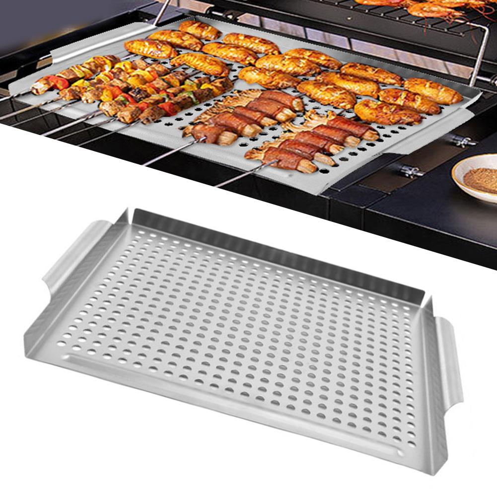 Grilling Tray Stainless Steel Grill Pan Perforated Design Food-Grade Material Efficient Heat Distribution Easy Cleanup