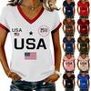 Damen Lässiger V-Ausschnitt Kurzarm Pullover Bedrucktes T-Shirt Top