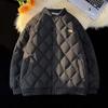 Winter Diamond Pattern Cotton Baseball Jacket: American Retro, Japanese Trend, Loose Fit, Thickened Cold Protection for Couples
