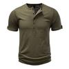 Men's Summer Hip Hop Streetwear Solid Color T-Shirts Bamboo-Handled Henry Collar Casual Button Short Sleeve Top Tees