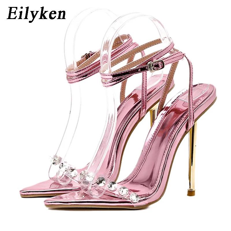 Eilyken Sexy Stiletto High Heels Women Sandals Fashion PVC Transparent Crystal Rhinestone Party Wedding Stripper Shoes