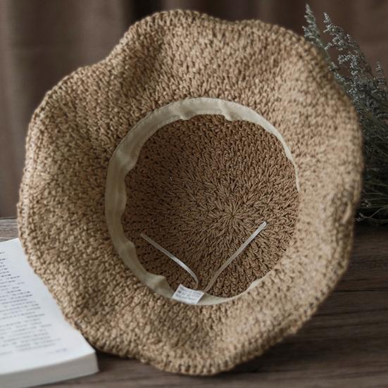 Straw Hat Hand-Knitted Natural Straw Wide Brim UV Protection Foldable Hat Bow Decor Portable Beach Sun Hat