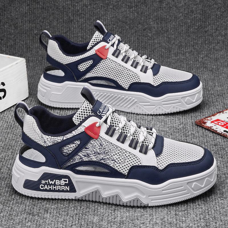 

Мужская обувь сетчатая полая дышащая спортивная обувь для скейтборда толстая подошва увеличивающая рост шнуровка повседневная рабочая обувь приливная обувь 44