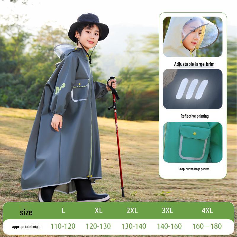 Children's Stormproof Long Rain Cape with Backpack Compartment - Medium & Large Sizes for School