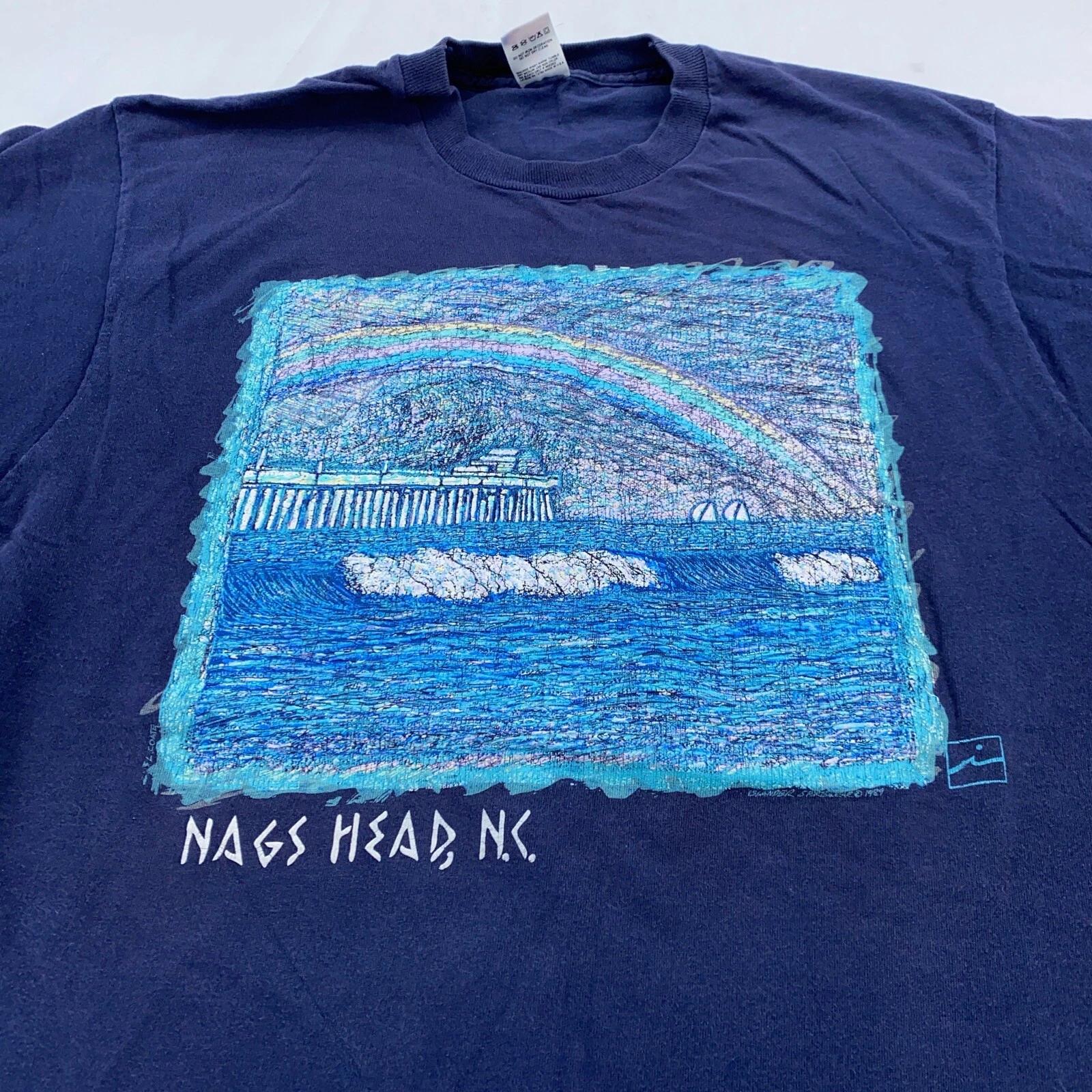 vintage 90s NAGS HEAD , NORTH CAROLINA T-Shirt LARGE/XL beach rainbow vacation M