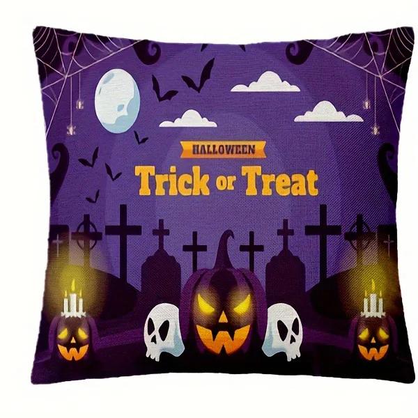 Spooky Halloween Trick Or Treat Pillow Covers For Haunted Home Decor Sofa Cushion Cover Holiday Party Decoration Gift