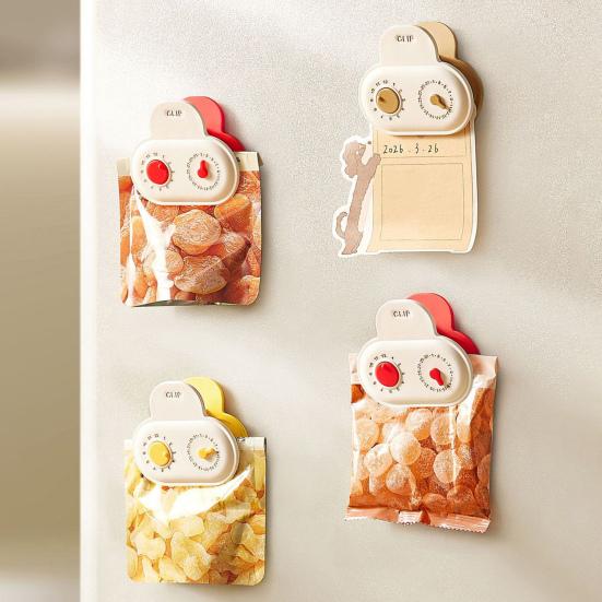 Magnetic Bag Sealing Clip with Timer Reusable Food Bag Clamp for Chips Snacks Freshness Keeper Cute Refrigerator Magnet Kitchen Fridge Organizer