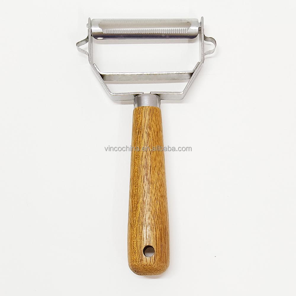 Manual Stainless Steel Kitchen Gadgets Set Wooden Handle Includes Ginger Grater Garlic Zester Peeler-Dishwasher Safe