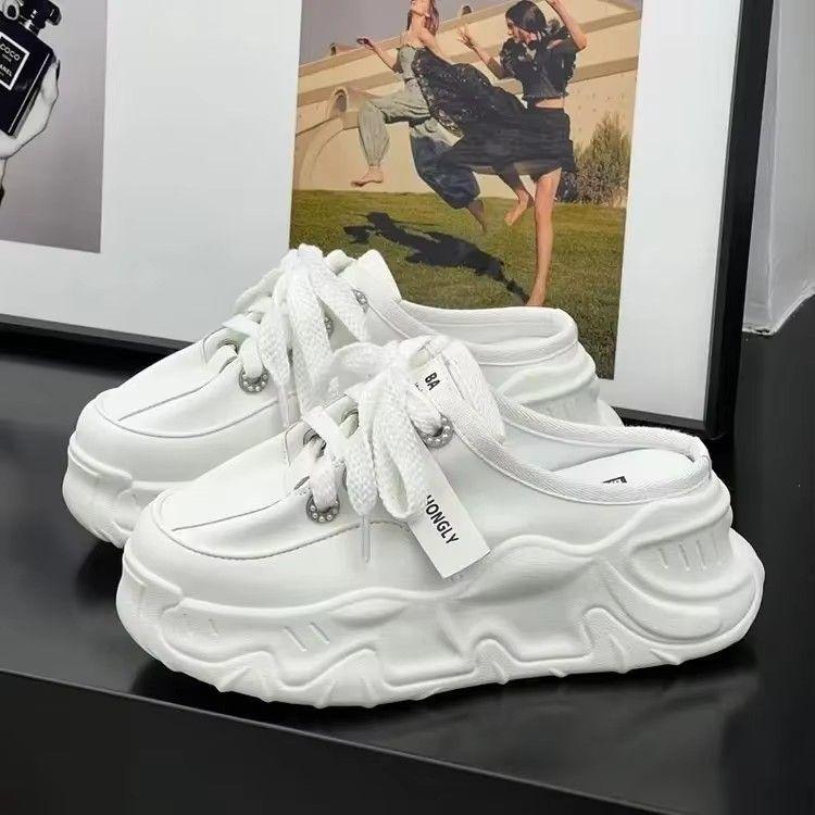 

Интернет-знаменитость легкая сумка голова полушлепанцы женская обувь маффин повседневная обувь новые маленькие белые туфли ленивая обувь толстая подошва 40 белый