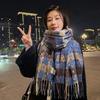 Korean Style Plaid Mohair Scarf - Women's Winter Imitation Cashmere Shawl