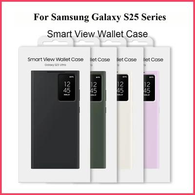 Kožené S-View okienkové peňaženkové vyklápacie puzdro pre oficiálny Samsung Galaxy S25/S24/S23/S22 Ultra Plus S23 FE S25edge A56 A55 Priečinok na karty Nárazuvzdorný kryt