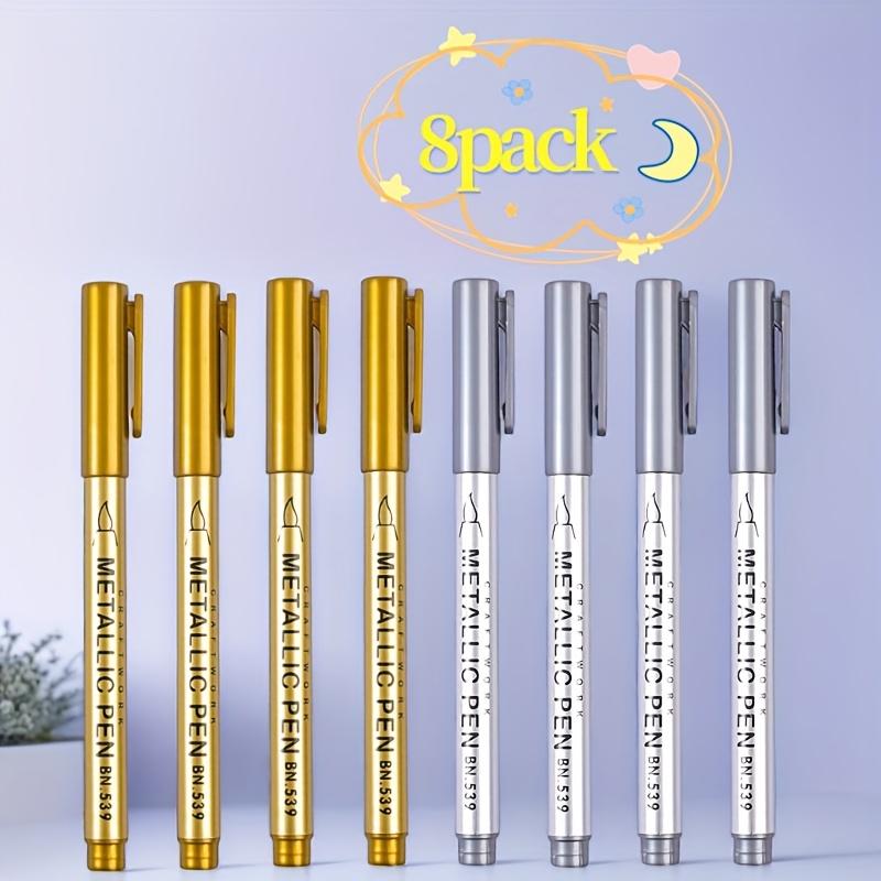 

8pcs High-Shine Metallic Pen, Golden And Silvery Colored Marking Pens, Waterproof, Fast-Drying, Soft-Tip Marker Pens , Fine-Tip