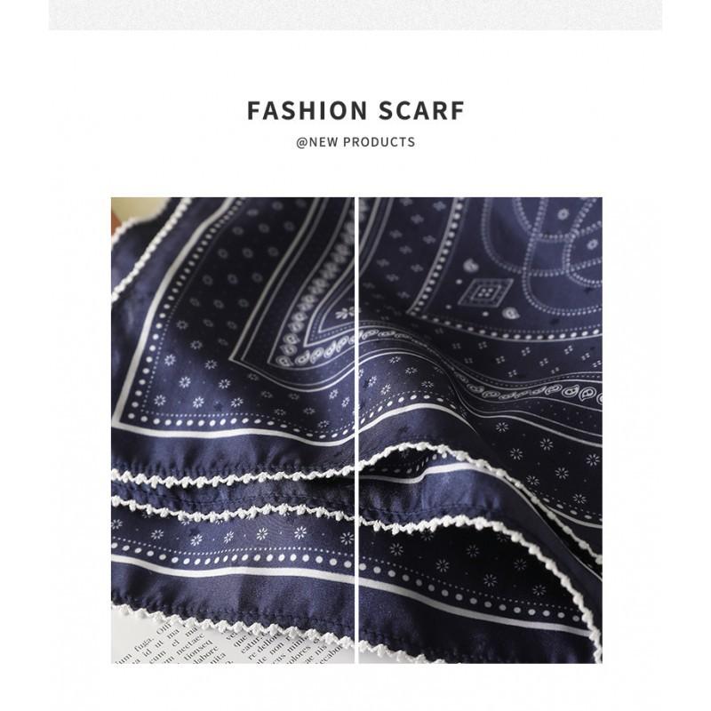 Vintage Navy Blue Silk Square Scarf Women 100% Mulberry Breathable Neck Protection Professional Light Mature Style Small