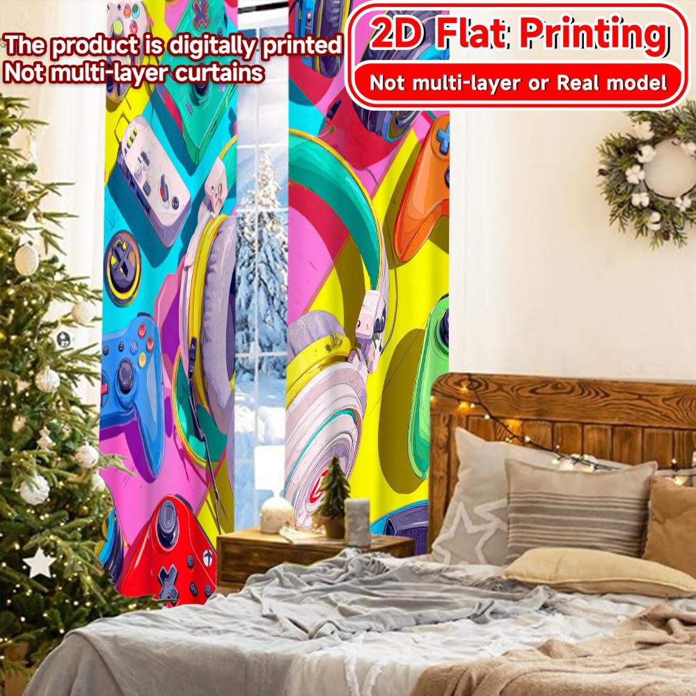 2D Flat Printing  2pcs NeonGamerSetup Minimalist Chic Curtains Versatile Durable Polyester Curtains Versatile All Perfect for