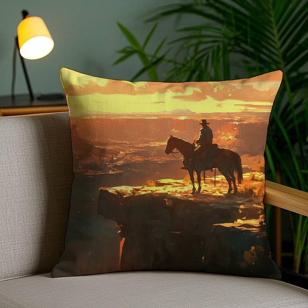 Famous Game Red Dead Redemption-Pop Pillow Case Anti-dustmite Pillowcase Invisible Zipper Silky Short Plush Sofa Cushion Cover