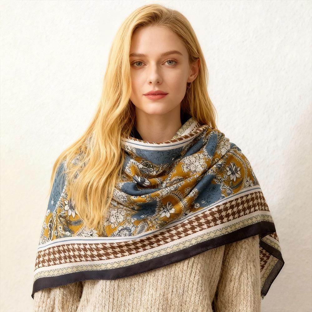 180X85Cm Retro Cashew Flower Scarf Women'S All-Season Cotton And Linen Feel Large Scarf Warm Sun Protection Neck Shawl Hijab