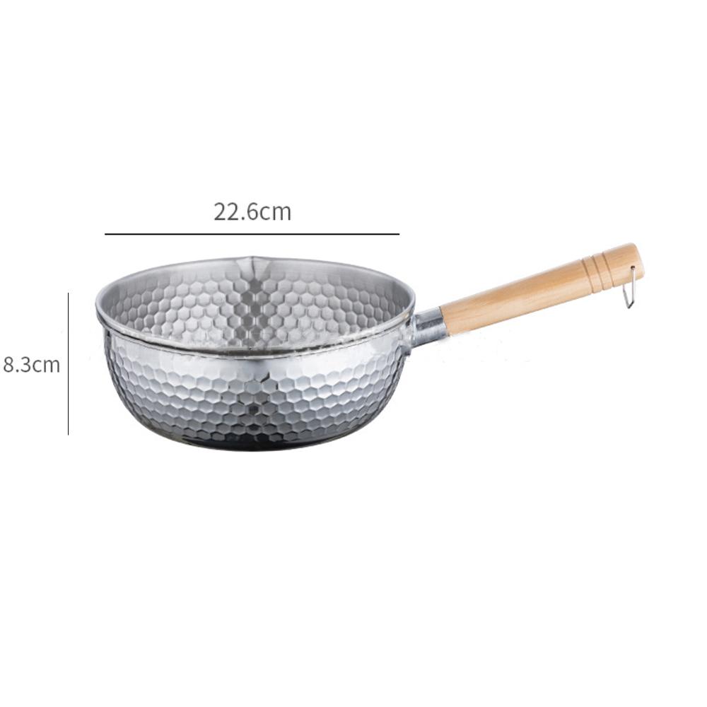430 Stainless Steel Soup Pot Japanese-Style Snow Pot Wooden Handle Stew Pot Milk Pot Kitchen Cookware Flat Bottom Non-Stick Wok