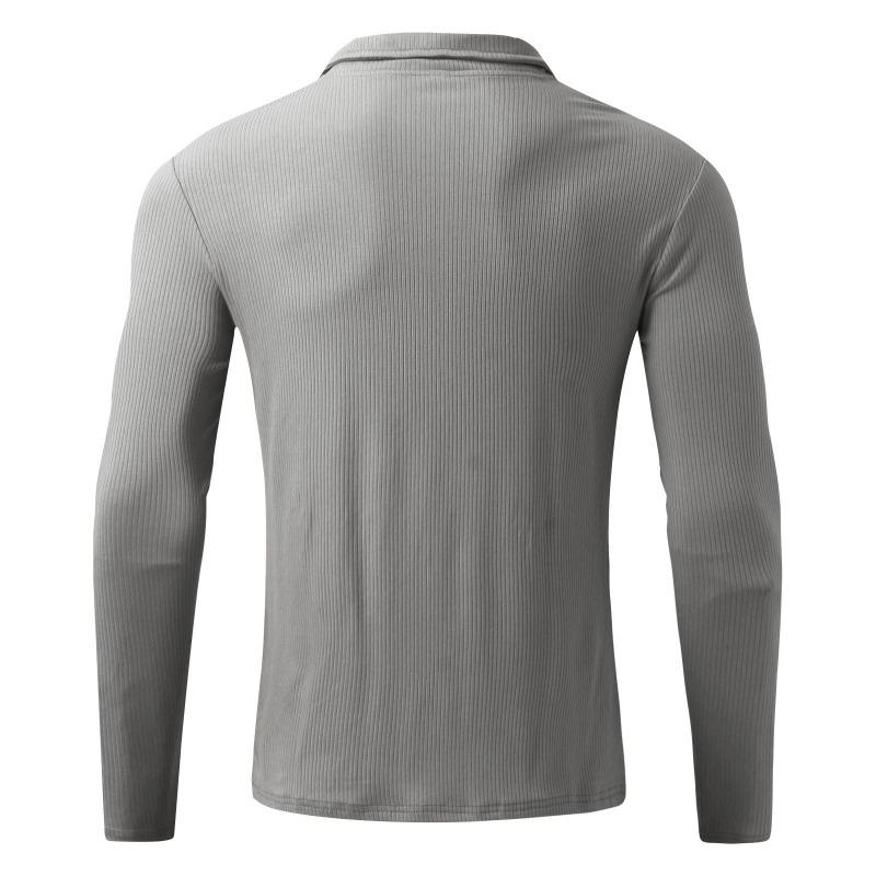 Men Long Sleeve Zipper Stand Collar Striped Thick Casual Polo Shirt