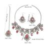 Exotisches Strass-Augen-Quasten-Schmuckset: Halskette, Ohrringe, Stirnanhänger