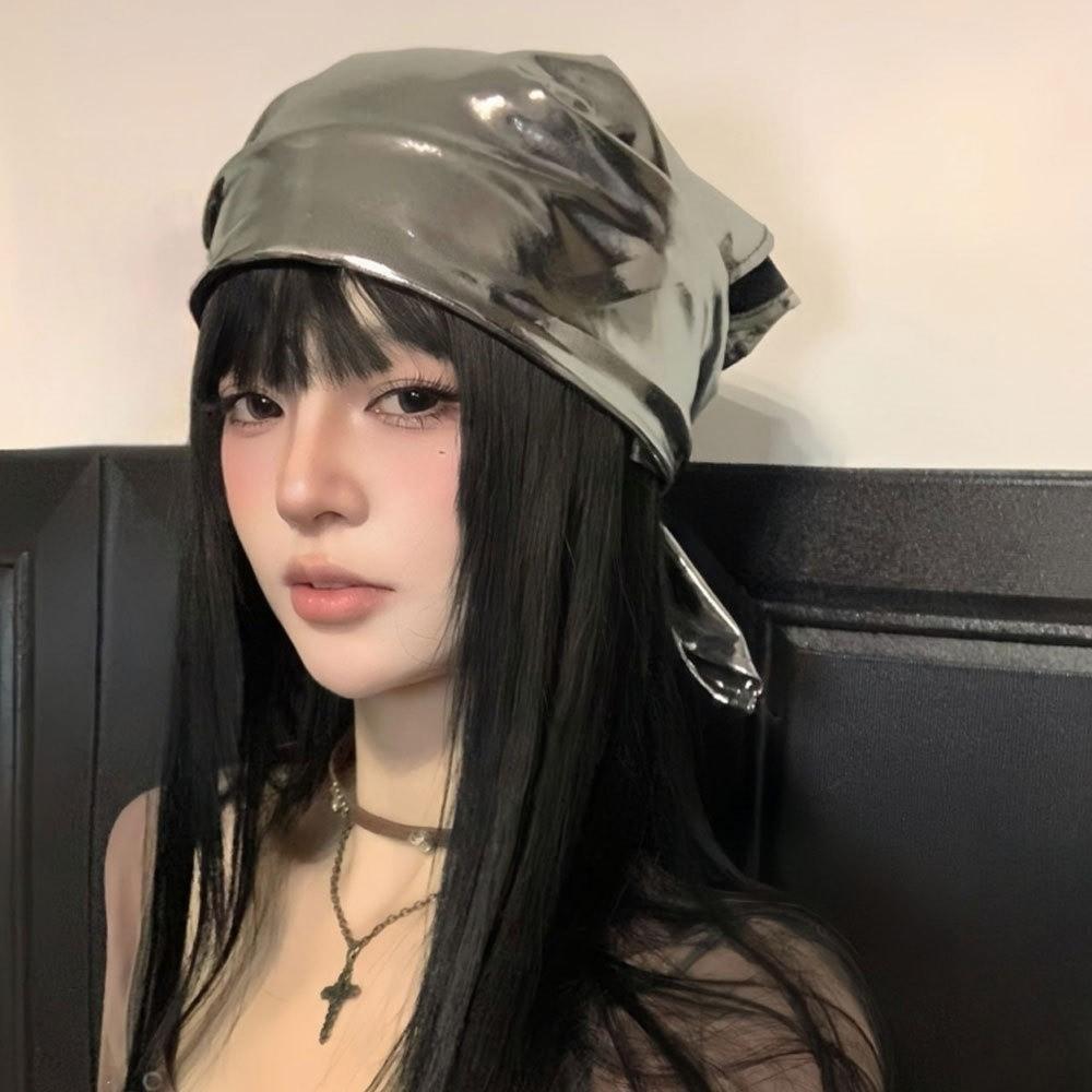 PU Leather Headscarf Hat Bling Bling Hip-hop Kerchief Retro Women Headband Bandana Scarf