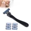 Manual Razor Set 6 Layers Blade Reusable Razor Handle 6 Refills Men's Shaving Razors Silver White