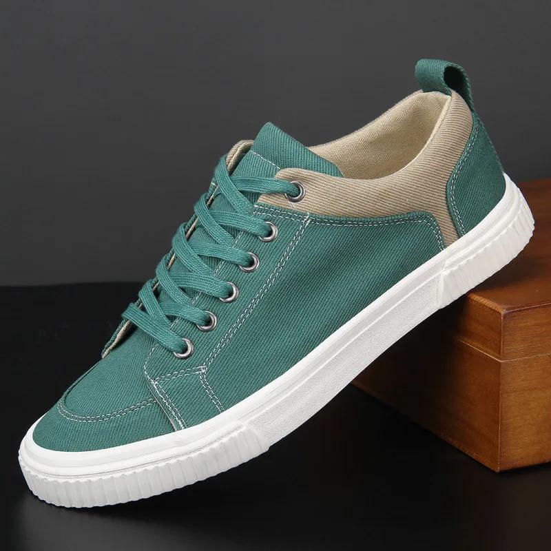 Fashion Men's Sneakers Spring Canvas Shoes Breathable Lace Up Casual Men Versatile Flat Bottomed Cloth Shoes Anti Skateboard Shoes Tenis