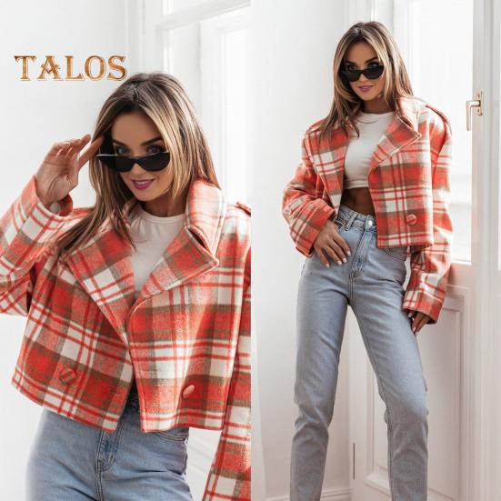 Herbst Winter Damen Jacke Umlegekragen Karomuster Lange Ärmel Locker Cardigan Knopfdekor Englischer Stil Kurzer Typ Oberbekleidung Mantel