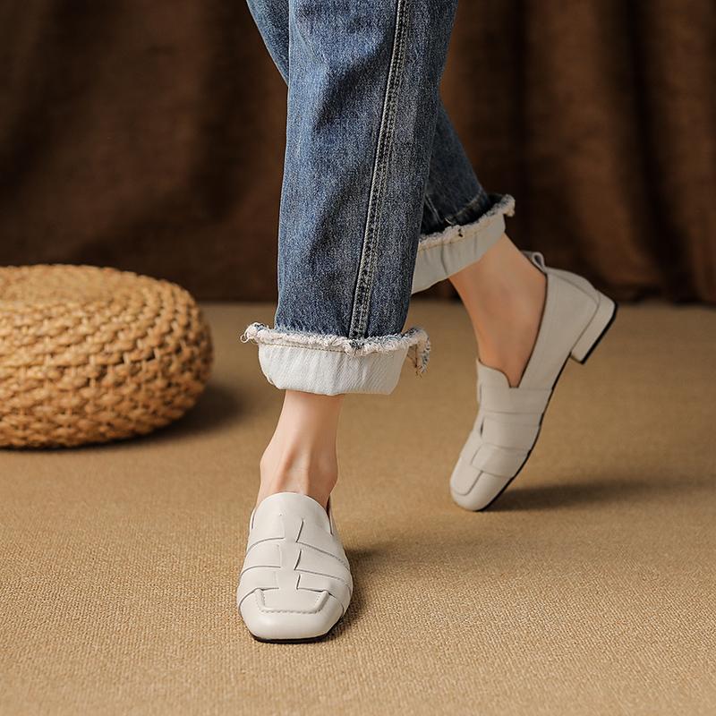 Mode 2025 NEU Herbst Damen Loafers Echtes Leder Damenschuhe Quadratische Zehenpartie Klobiger Absatz Schuhe Damen Pumps Weiche Damenschuhe