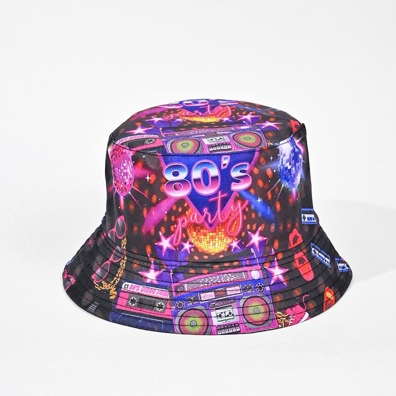 Klasyczny dwustronny kapelusz bucket modny graffiti wiosna i lato nowy retro daszek przeciwsłoneczny