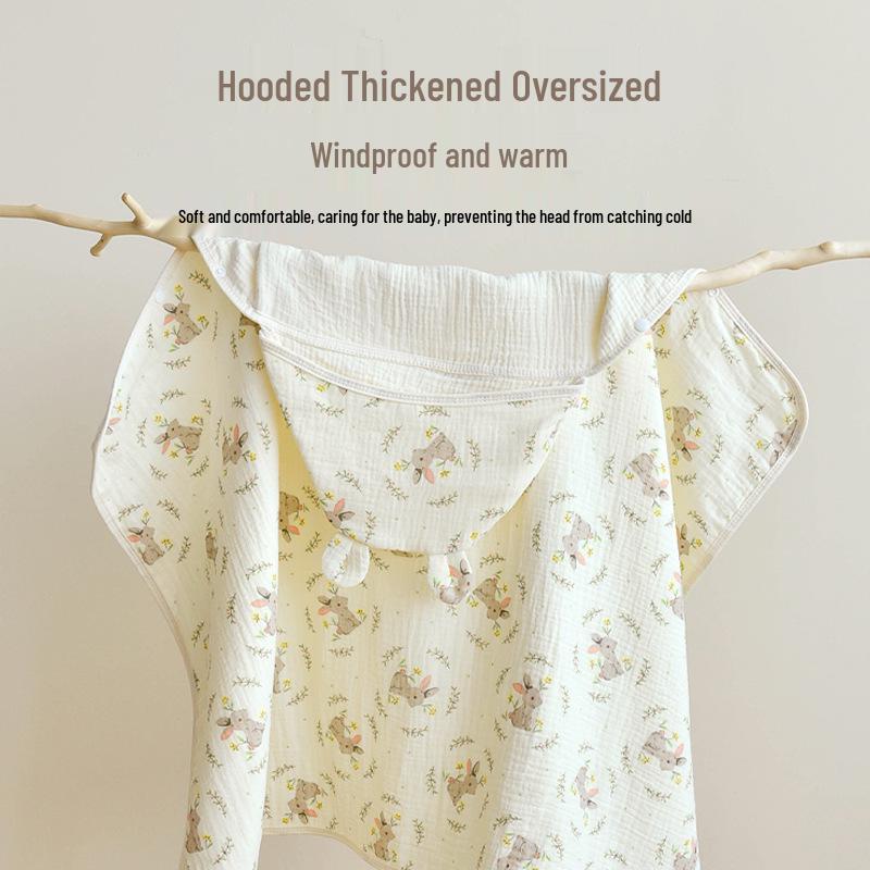 Newborn Infant Hooded Cotton Gauze Bath Towel & Swaddle Blanket