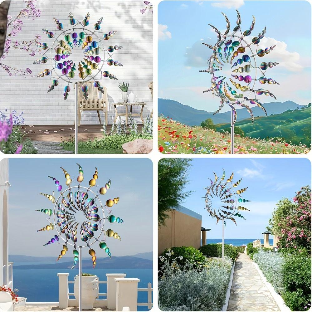Ground Mounted Wind Spinner Wind Powered Kinetic Sculpture Metal Windmill  Garden Decoration