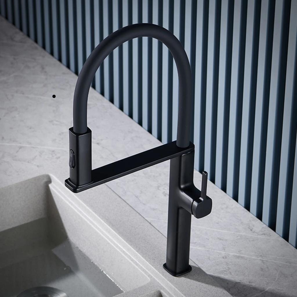High end black brass kitchen faucet magnetic suction design 2 function single handle cold and hot dual control sink faucet