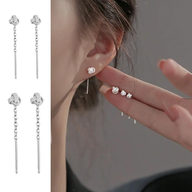 PONYKISS Sterling Silver Knot Screw Buckle Puncture 25MM Drop Earrings for Women Fine Minimalist Accessories