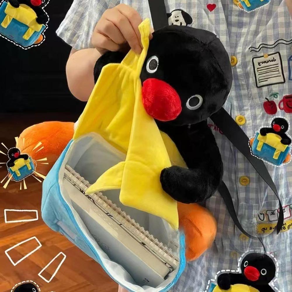 Módní nadýchaná taška Penguin Roztomilá sladká studentská taška přes rameno Měkký plyšový tučňák batoh