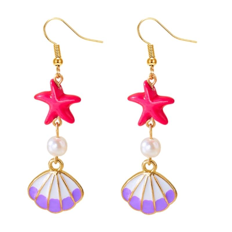 Trendy Oceanics Inspire Earrings Seashells Designs Drop Ear Hook Accessory for Sensitive Skin Casual To Party Wear