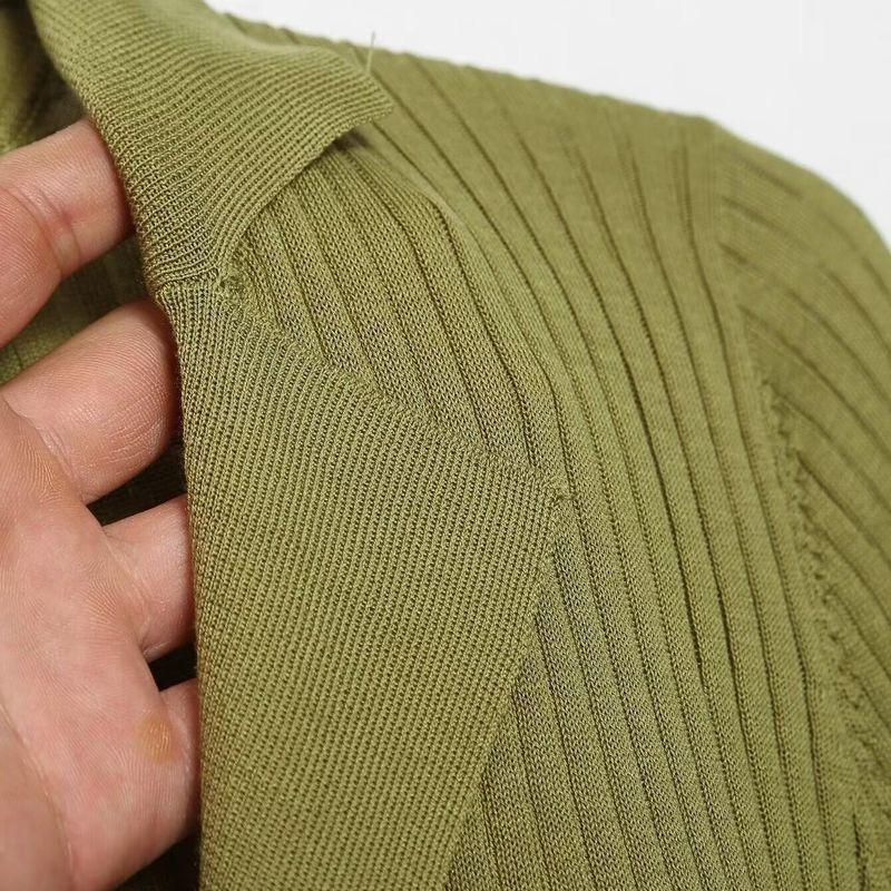 Kaslead New Arrival Women's Clothing Fashion Style Stylish Simple and Versatile Silm Hairline Rule Knitted Long Sleeve Cardigan