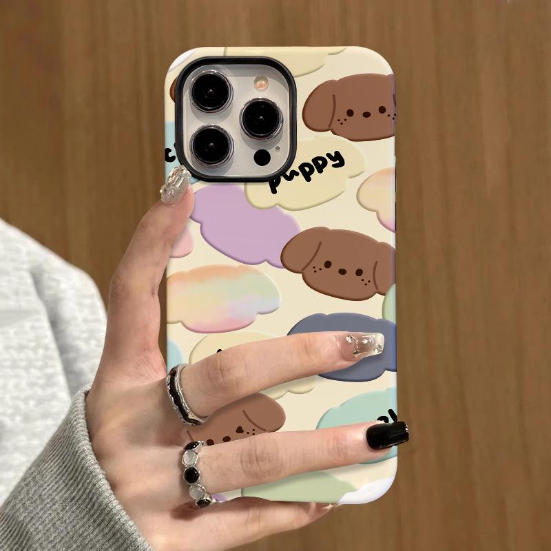 Sublimation Coated Glossy Phone Case Hard Plastic +TPU Soft TPU Shell Cute Lovely Puppies Patterned Full Protective Back Cover for iPhone Samsung