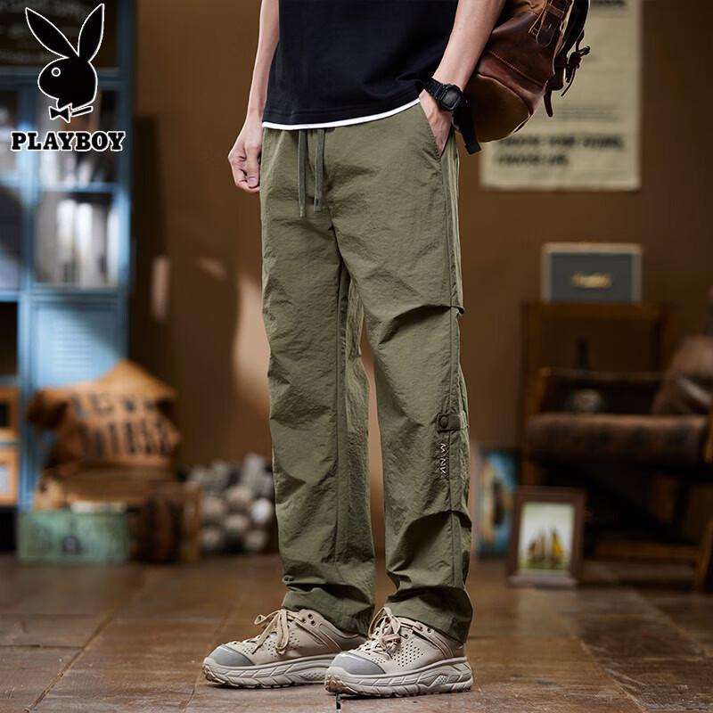 PLAYBOY Men's Wide-Leg Ice Silk Paratrooper Cargo Pants