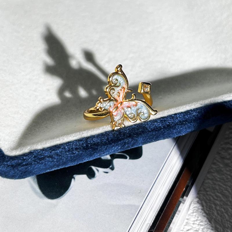 Retro Enamel Ring New Chinese Style Gradient Butterfly Flower Sweet Cool Ring For Women Cold Style Niche Open Finger Ring 2025