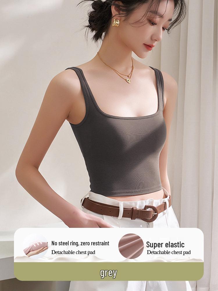 

Женская майка без рукавов с квадратным вырезом и нагрудными вкладышами - Высокоэластичный кроп-топ S