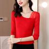 Elegant Fashion Casual Autumn Winter Square Collar Asymmetrical T-Shirts Skinny Solid Patchwork Pullovers Gauze Women's Clothing