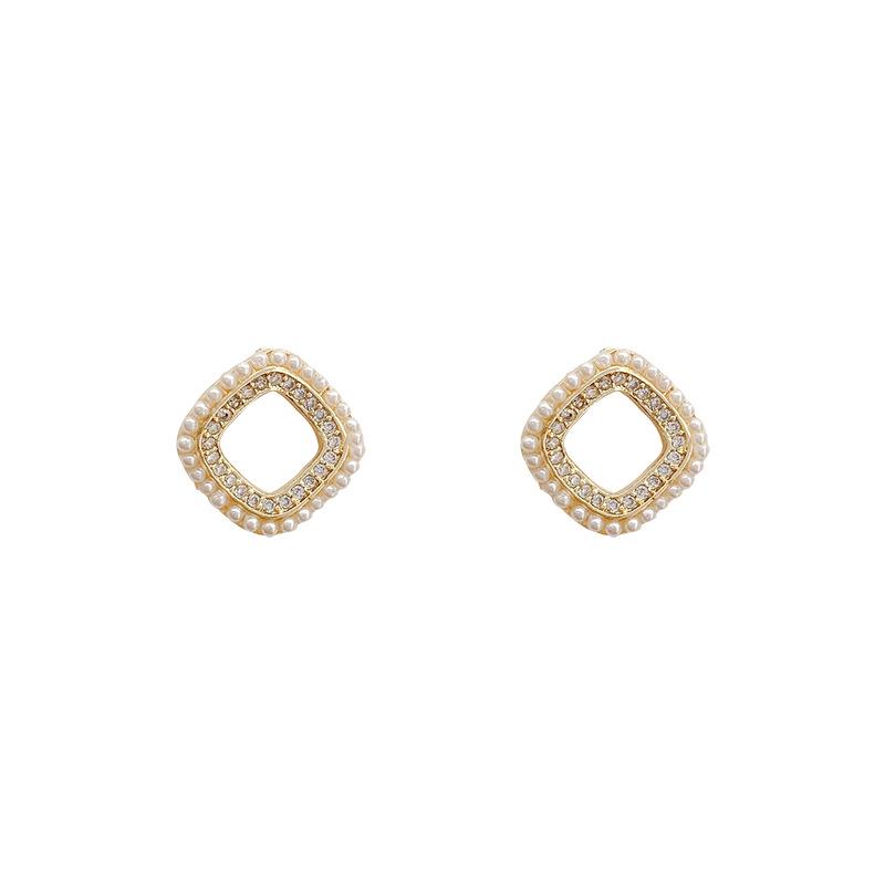 S925 Silver Geometric Diamond Pearl Earrings - Trendy, Simple Design for Women