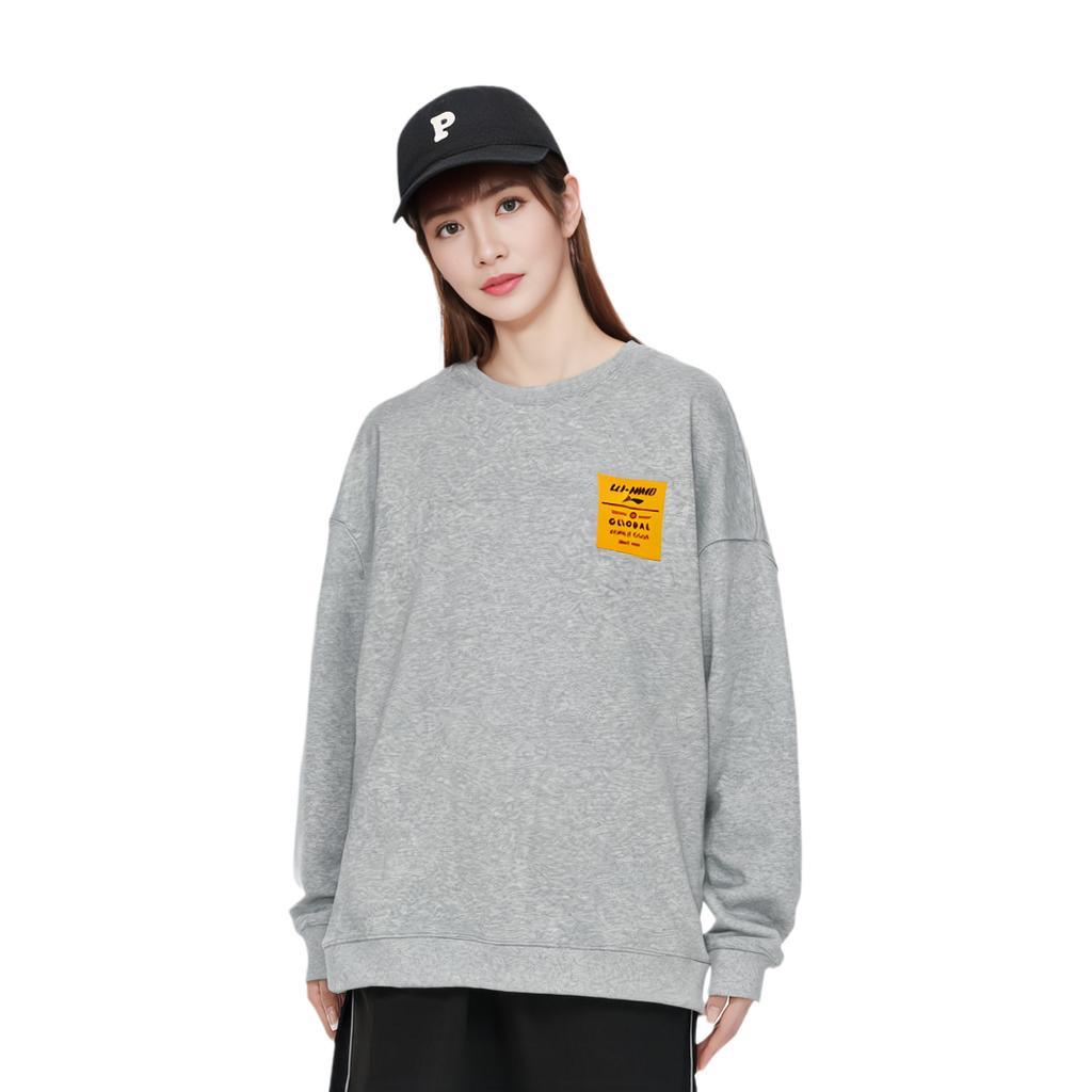 Li Ning Sports Fashion Series Loose Pullover Sweatshirt Unisex sweatshirt Floral-Gray AWDQ708-6